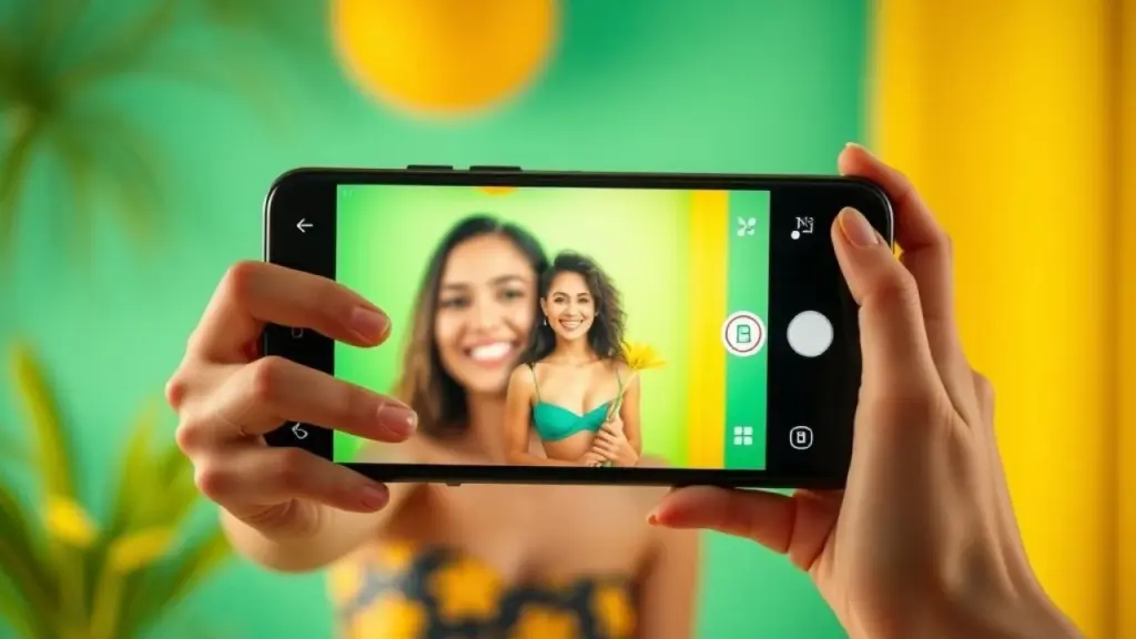 Brazilian influencer creating a short, engaging TikTok video with a smartphone, using creative Influenciador brasileiro criando conteúdo autêntico para o TikTok