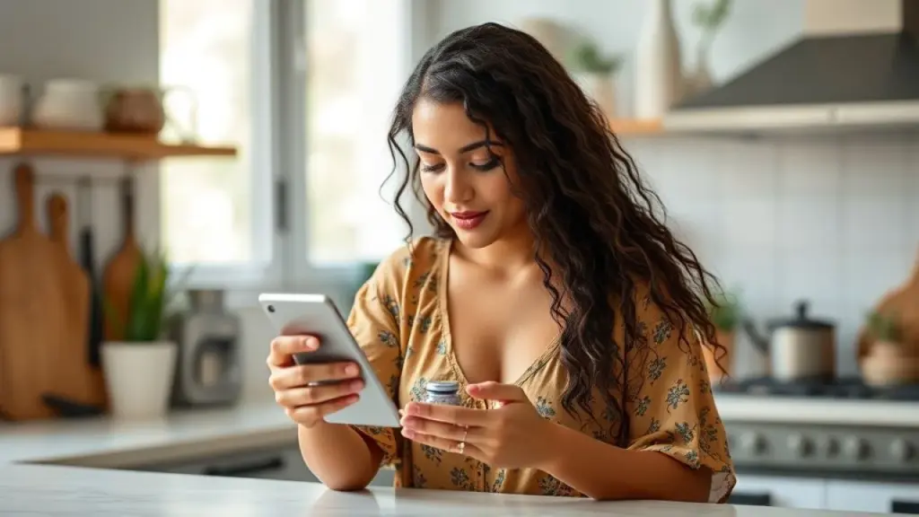Brazilian influencer reviewing product, authentic & relatable. Lifestyle shot. Natural light, soft Influenciador brasileiro testando produto com autenticidade.
