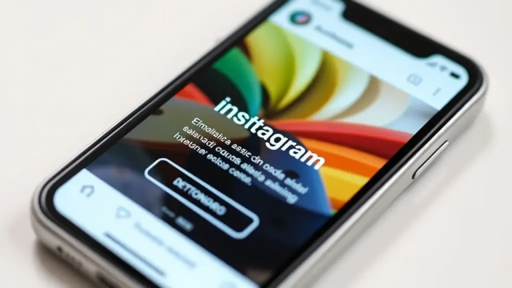 Close-up shot of a smartphone displaying a visually appealing Instagram ad with a clear Anúncio do Instagram com CTA claro exibido em um smartphone.