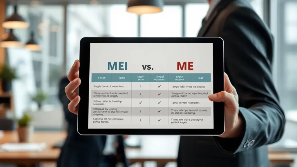 Tabela comparativa MEI vs ME em tablet