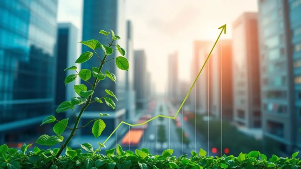 Conceptual image: A rapidly growing vine (representing business growth) climbing a graph with Vinha crescendo em gráfico: Growth Hacking no Brasil