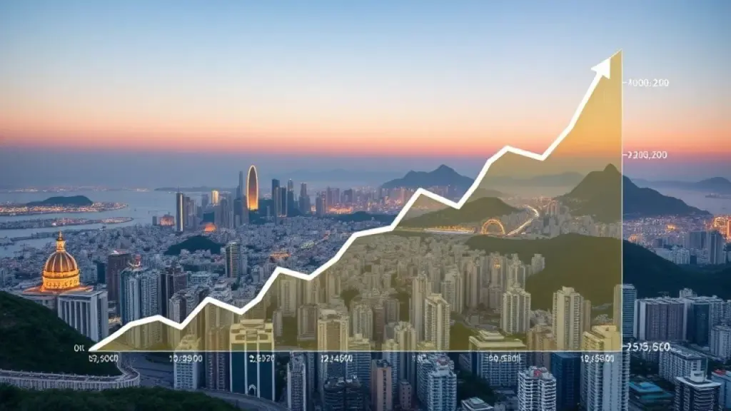 Graph showing upward trending lines representing brand metrics (website traffic, social mentions, Gráfico mostrando crescimento do brand awareness no Brasil