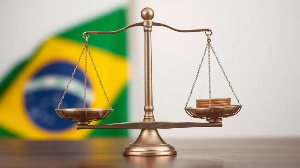 Scale balancing different tax regimes(Simples Nacional, Lucro Presumido, Lucro Real), representing Balança representando os regimes tributários.