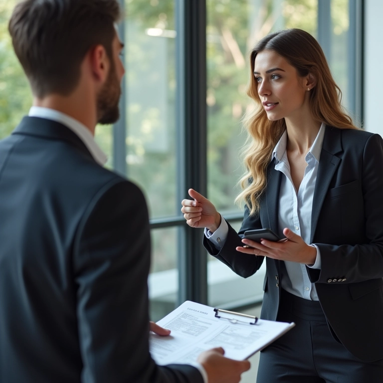 Advogado explicando questões fiscais e legais para um empresário.
