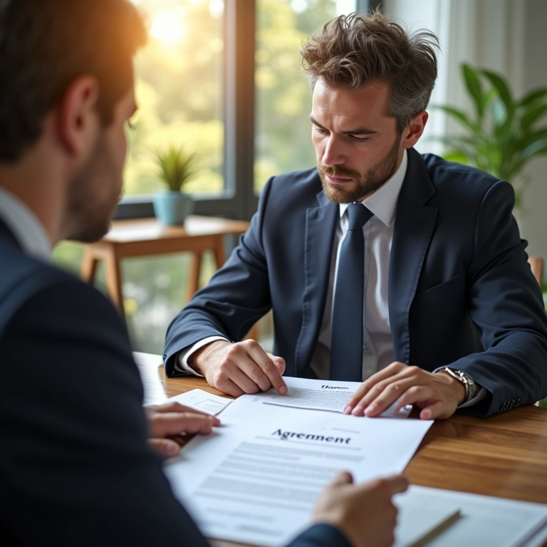 Advogados revisando acordo de sócios para sucessão empresarial.