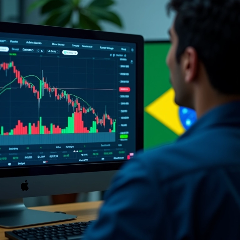 Análise Técnica em SP Preveja Movimentos de Mercado Analista financeiro experiente analisando gráficos do mercado de ações brasileiro com foco no índice SP.