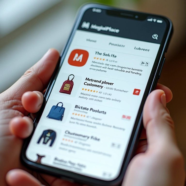 App Magalu Marketplace com diversos produtos e avaliações.