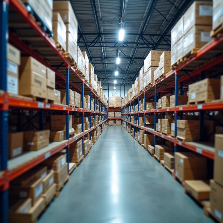Armazém de varejo com sistema de gestão de estoque otimizado.