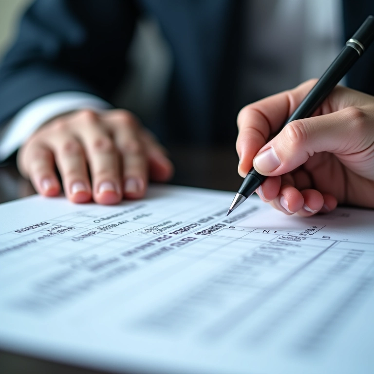 Assinatura de contrato com gráficos financeiros e princípios éticos ao fundo.