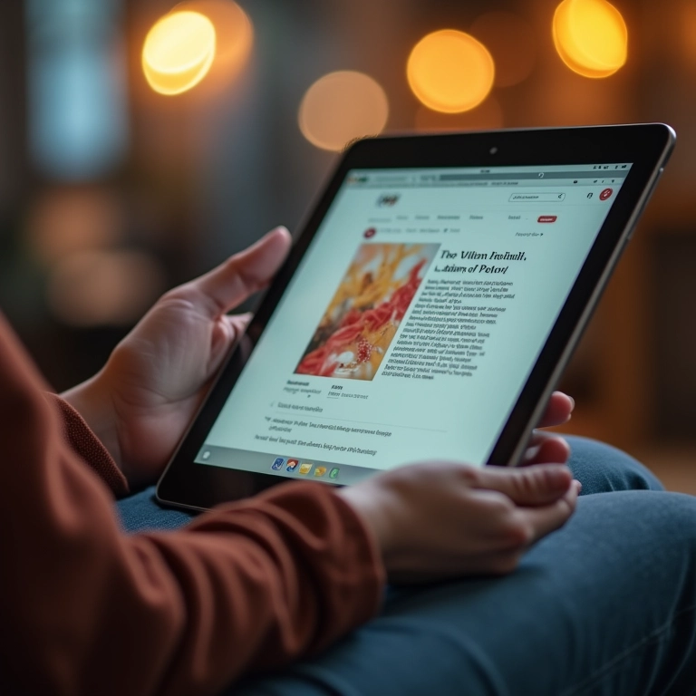 Avaliações e reviews online exibidas em um tablet moderno.