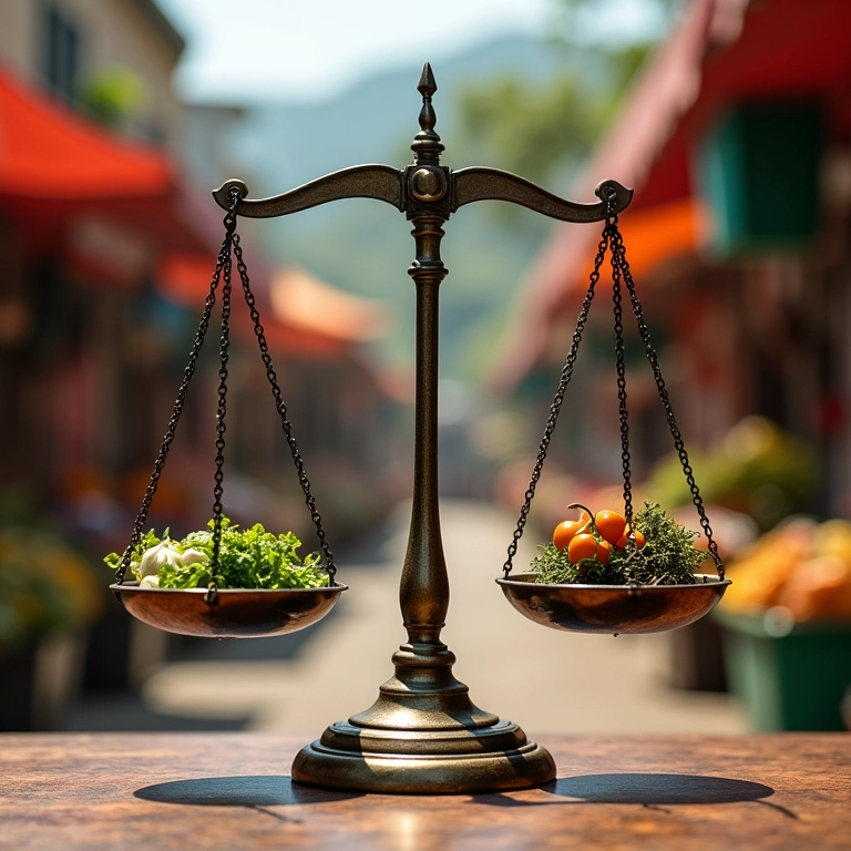 Balança equilibrando 'SEO tradicional' e 'SEO Semântico', representando a importância de ambos.