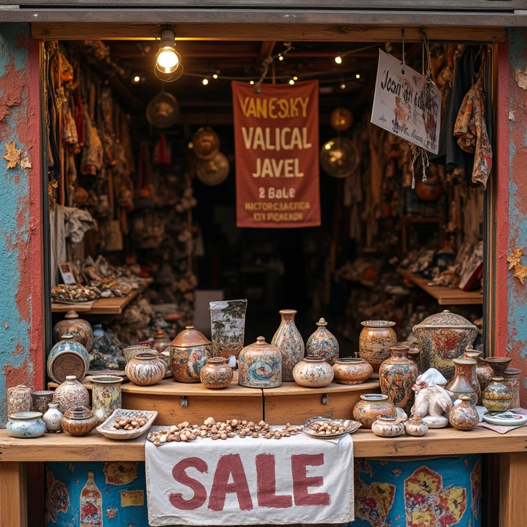 Barraca de artesanato com palavras persuasivas para vendas.