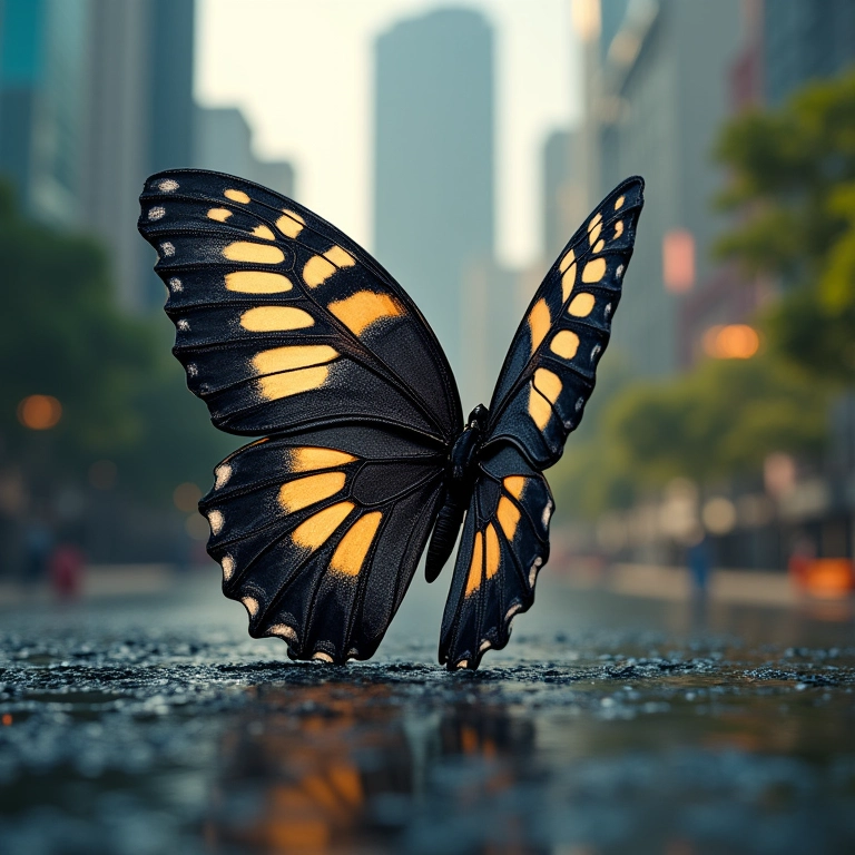 Borboleta emergindo de um logo antigo, simbolizando a transformação da marca em SP.