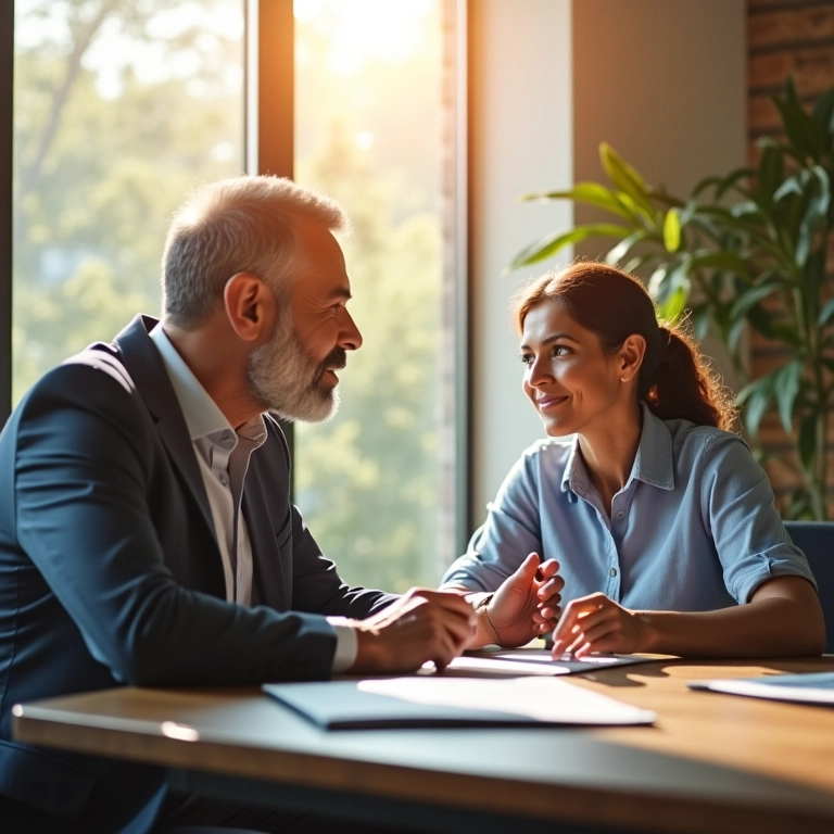 Casal consulta consultor financeiro sobre a Regra dos Pontos da aposentadoria em SP.