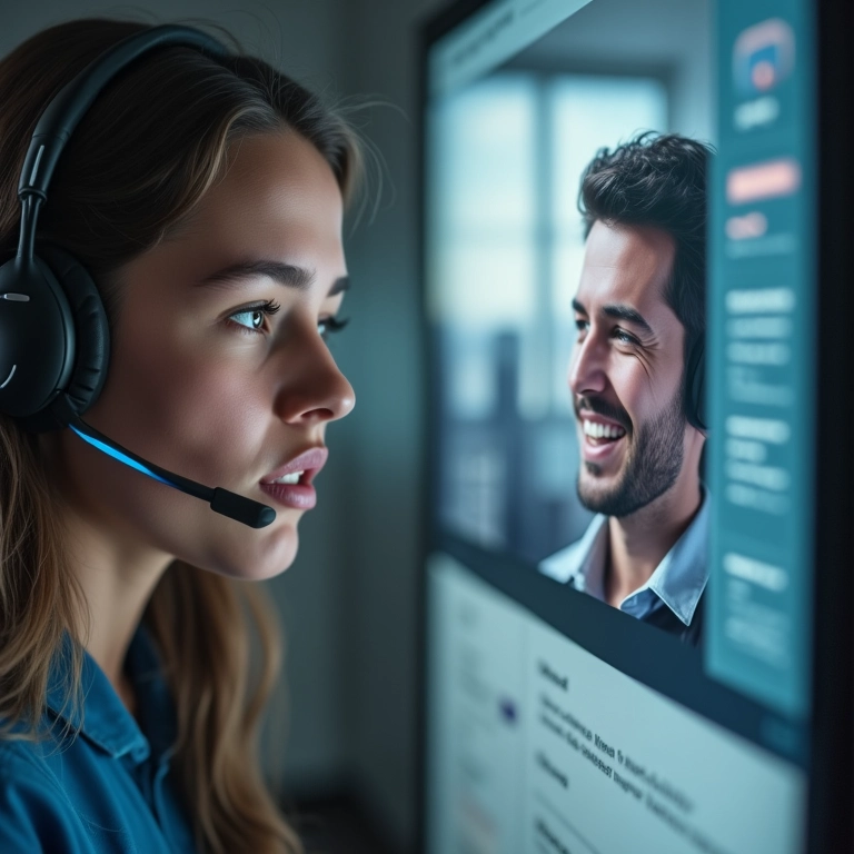 Comparação entre um agente de suporte sobrecarregado e um usuário satisfeito navegando facilmente.