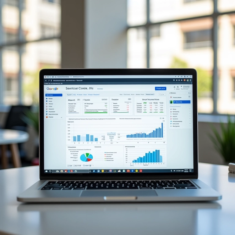 Google Search Console em SP Monitore Seu Desempenho Dashboard do Google Search Console exibindo dados de SEO em um laptop em São Paulo.