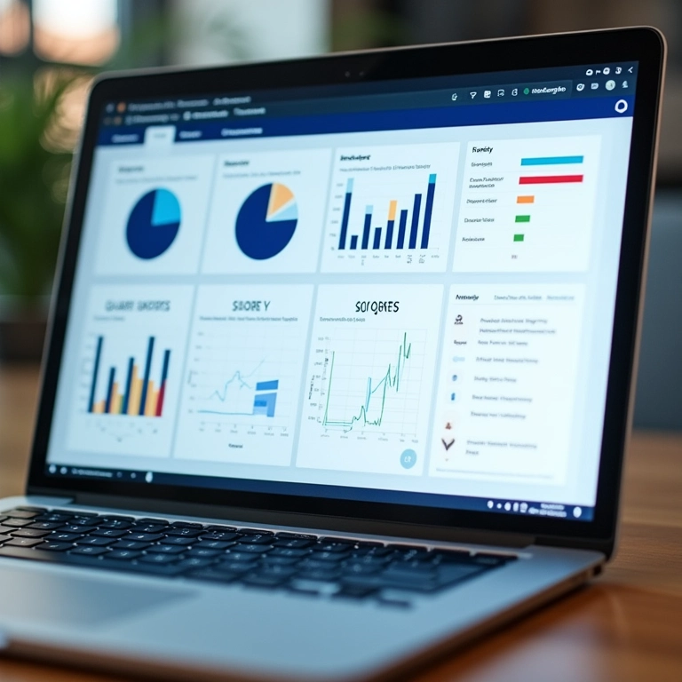 Dashboard em laptop mostrando KPIs para medição de impacto social.