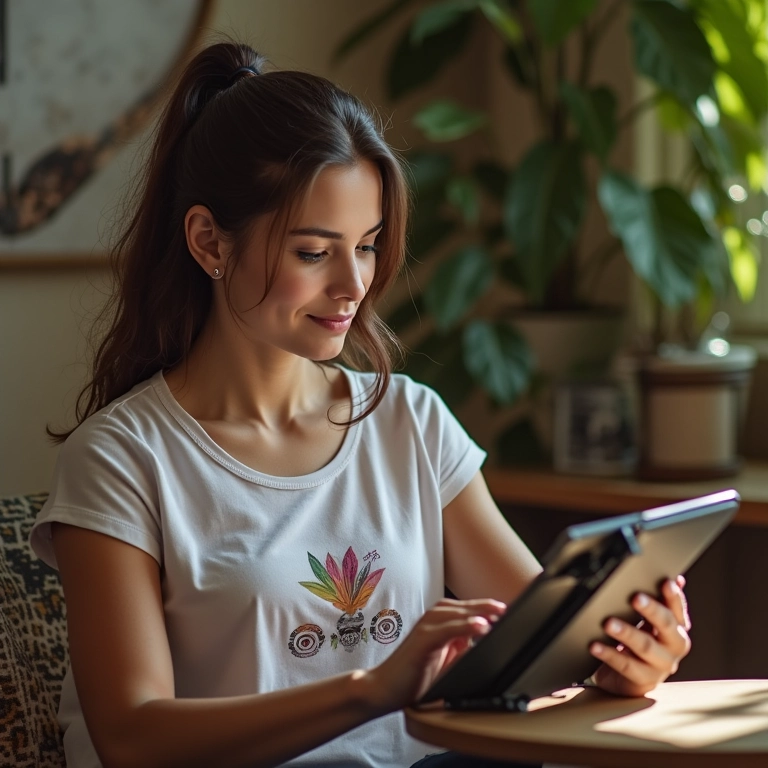 Designer criando logotipo memorável para marca de e-commerce em tablet digital.