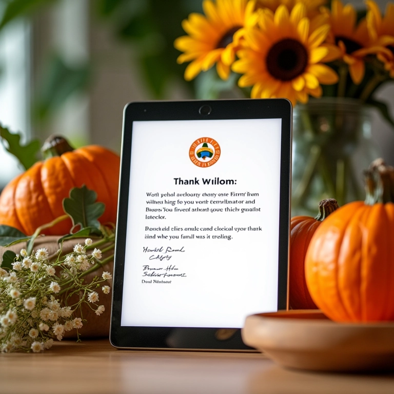 Email de boas-vindas personalizado em tablet com decoração brasileira.