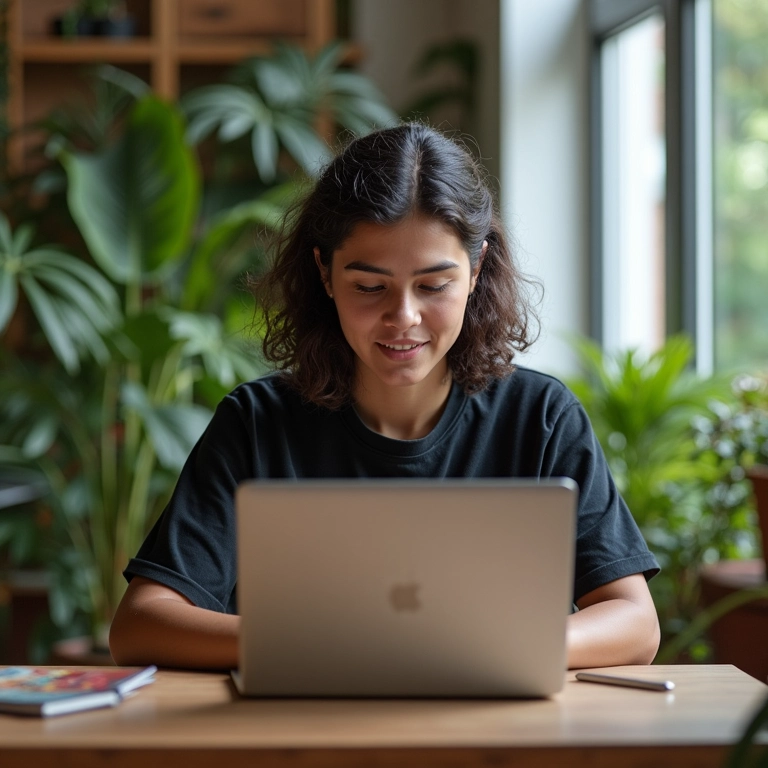 Empreendedor brasileiro pesquisando público-alvo do TikTok em escritório.