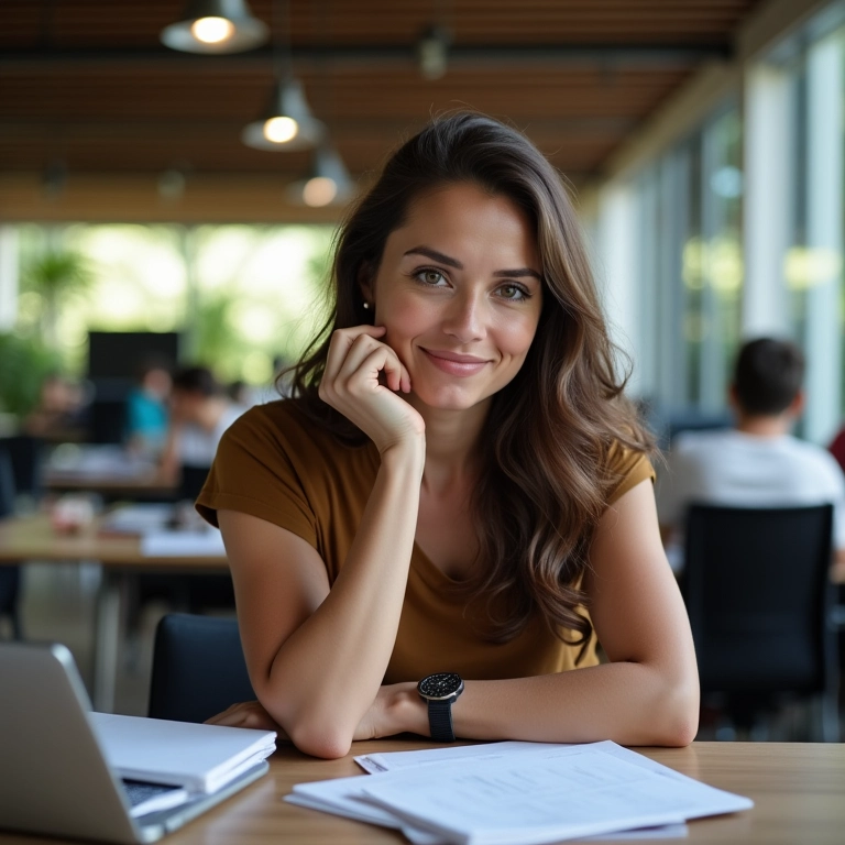 Empreendedora brasileira em coworking com pouca concorrência