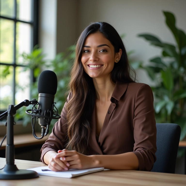 Empresária brasileira fortalecendo marca com podcast.