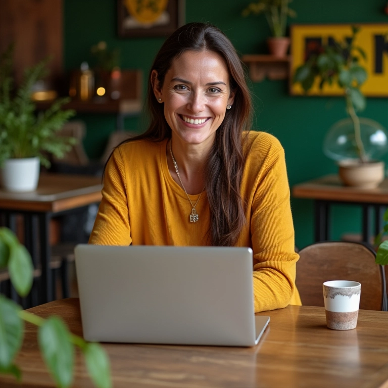 Empresária pesquisando opções de hedge cambial.