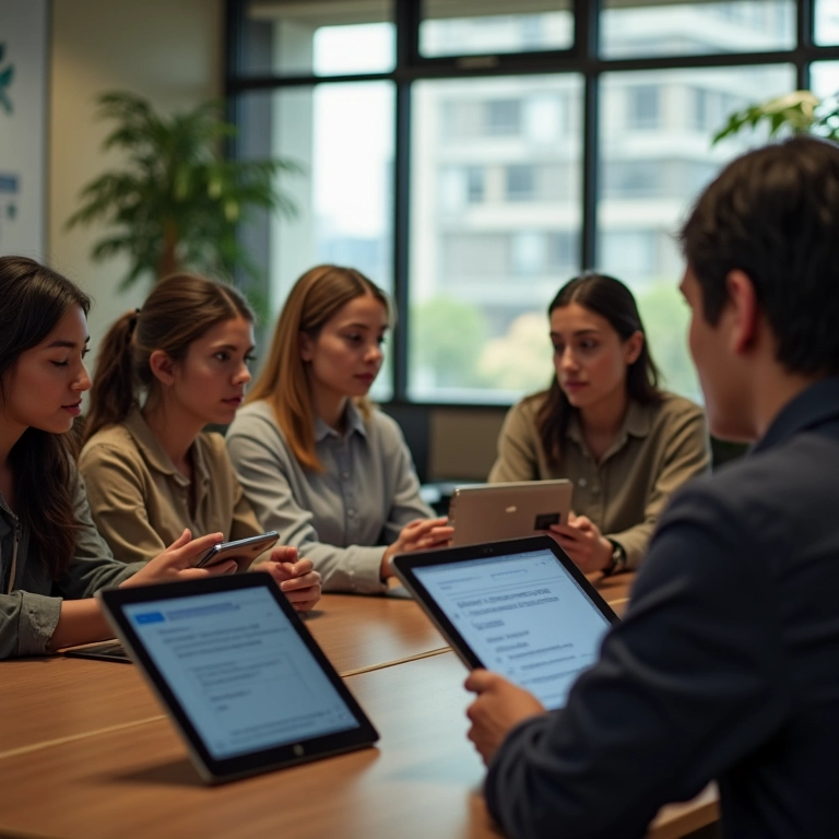 Entrevistadores diversos conduzindo entrevistas estruturadas com perguntas padronizadas.
