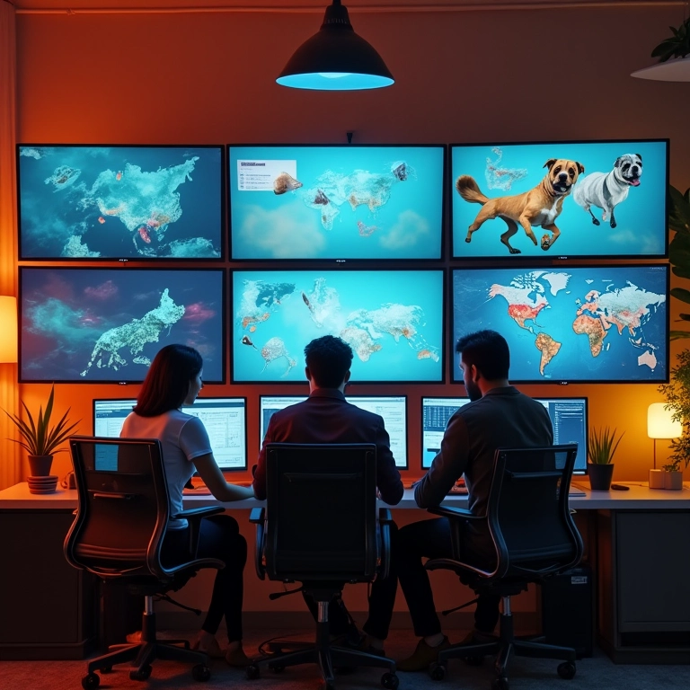 Equipe analisando a concorrência em escritório moderno.