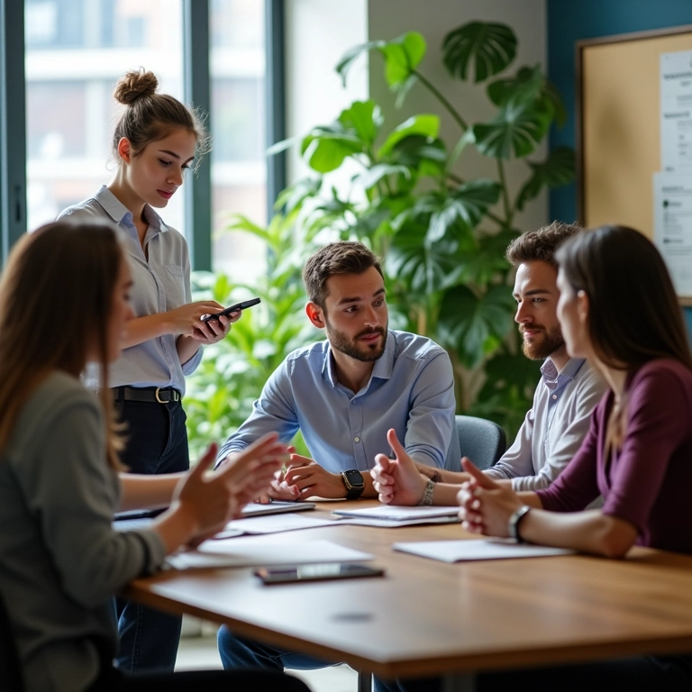 Equipe aprendendo técnicas de prospecção em workshop.