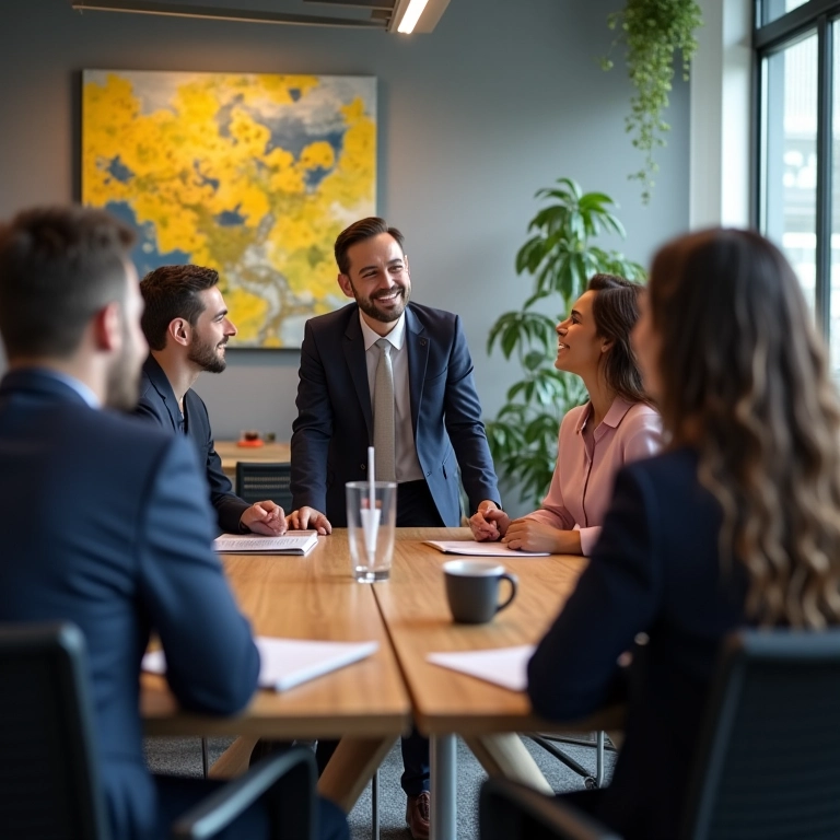 Equipe comemora fechamento de negócio durante treinamento.