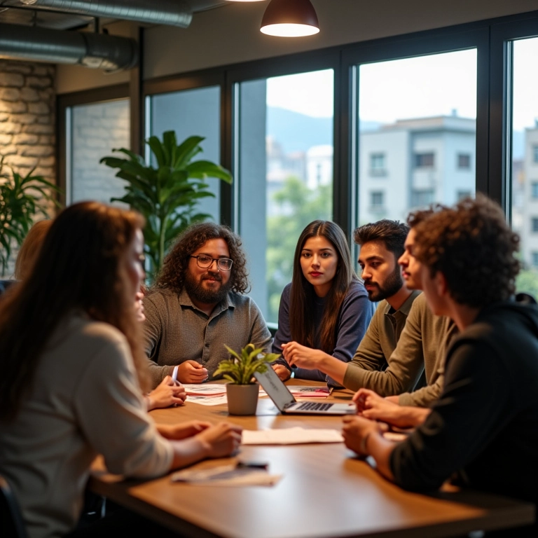 Equipe criando conteúdo relevante para a mídia em SP.