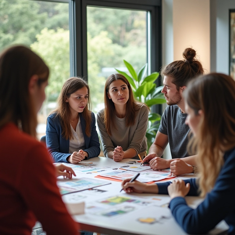 Equipe de desenvolvimento de produtos usando personas.