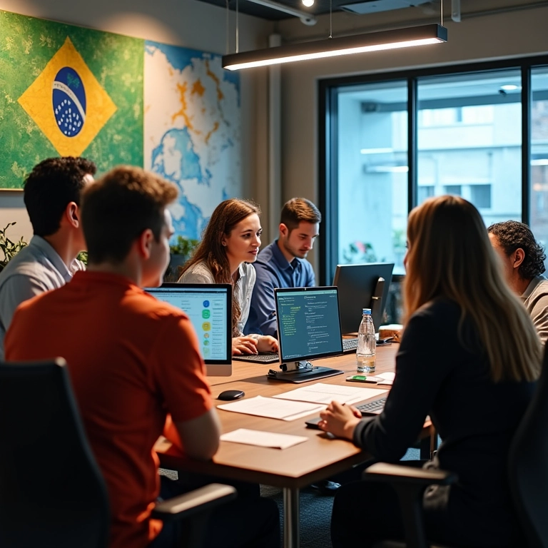 Equipe de marketing digital brasileira testando novas estratégias com tráfego pago.