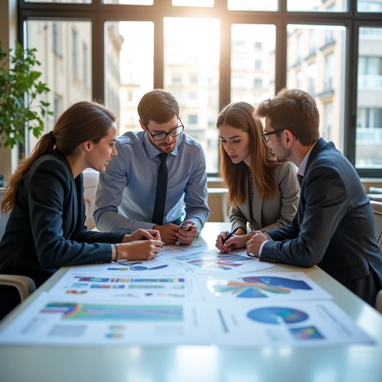 Consultoria Financeira Empresarial Vale o Investimento Equipe diversa analisando gráficos financeiros em escritório moderno, representando consultoria financeira empresarial.