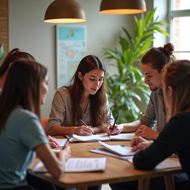 Equipe diversa criando programas de recompensa personalizados em escritório aconchegante.