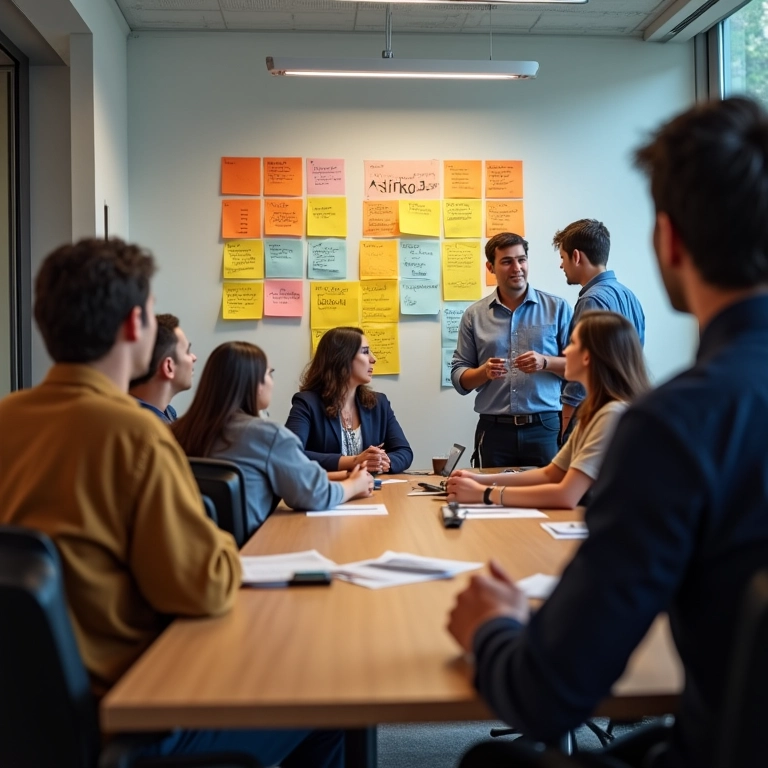 Equipe diversa em brainstorming sobre novas oportunidades no Google Ads.