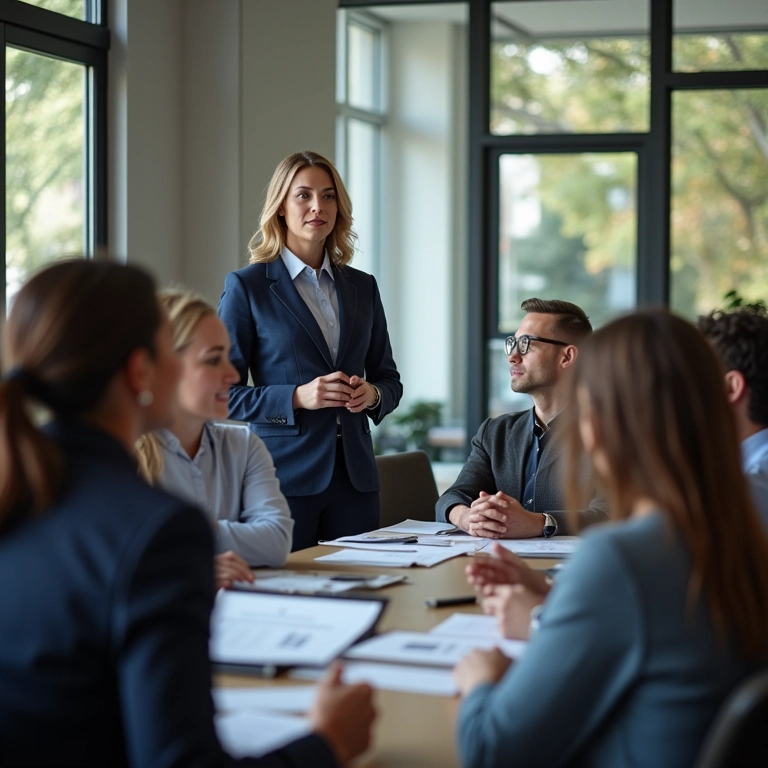 Equipe diversa em reunião com apresentação financeira, representando o momento certo para contratar consultoria.