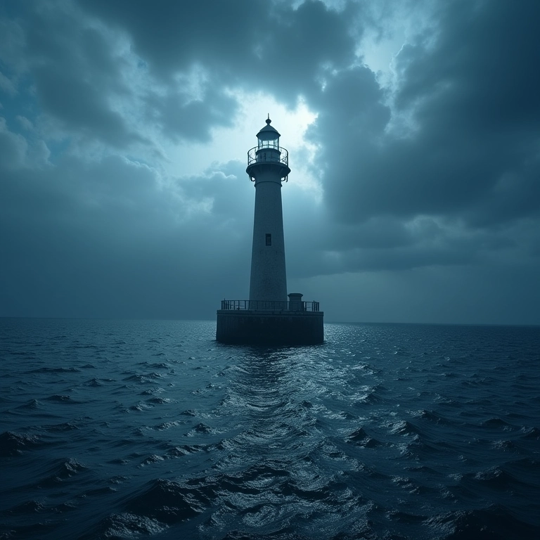 Farol em meio à tempestade, representando a fé como âncora.