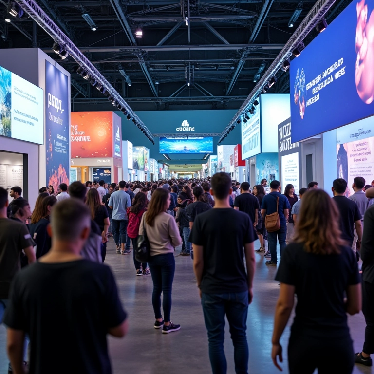Feira de tecnologia movimentada em SP.