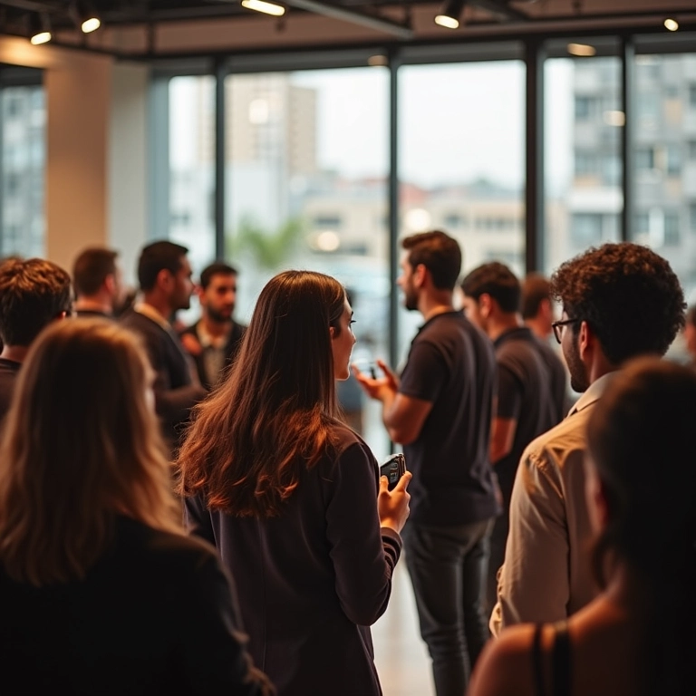 Freelancers em evento de networking em espaço de co-working em SP.