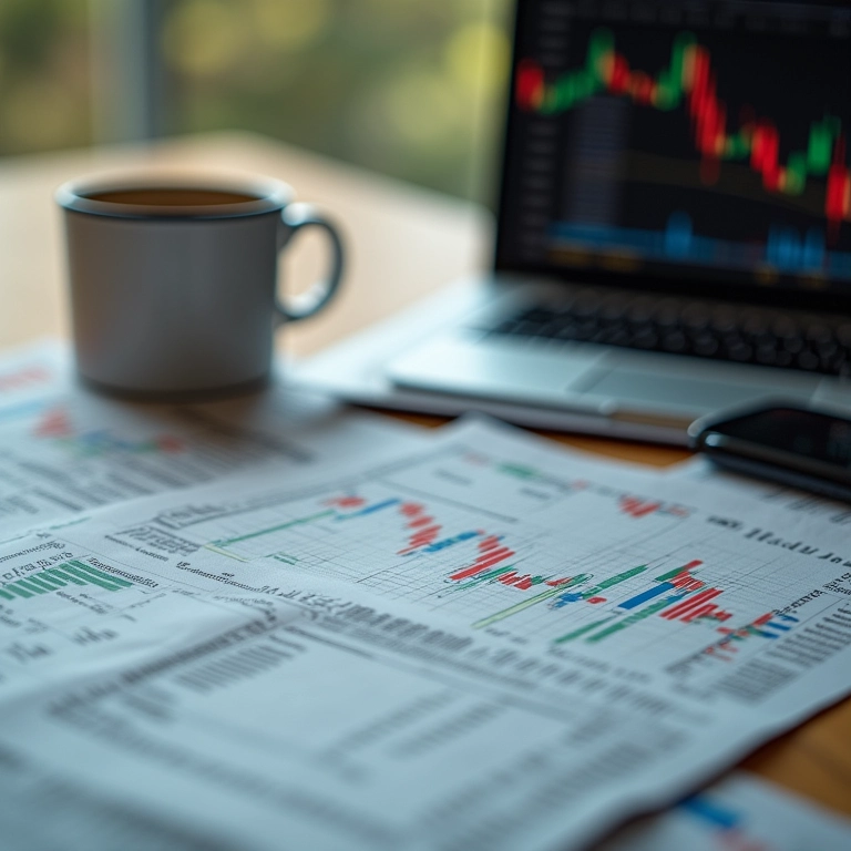Gráfico de candlestick detalhado exibindo a análise técnica do mercado financeiro brasileiro.