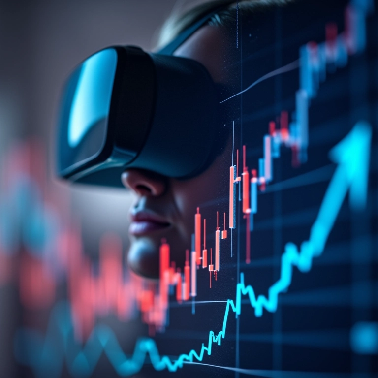 Gráfico de vendas em alta com RV refletida.