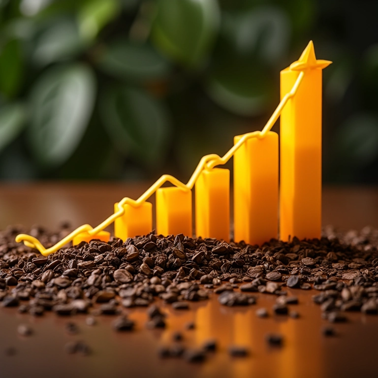 Gráfico mostrando tendência de crescimento com folhas de chá. Conceito de ROI.