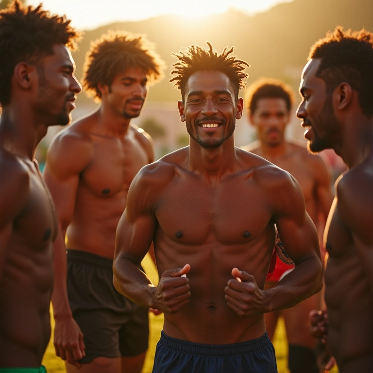 Grupo de atletas apoiando uns aos outros.