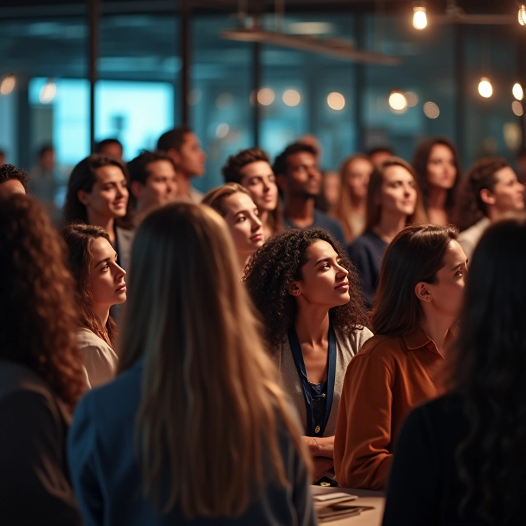 Grupo diverso analisando depoimentos de clientes satisfeitos em uma tela.