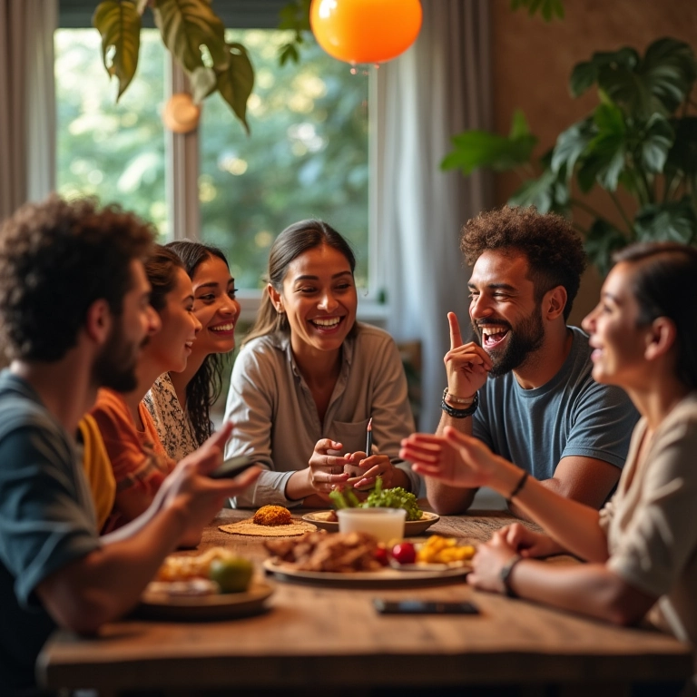 Como Usar O Storytelling Para Vender Mais Conectando Emoções Grupo diverso de pessoas contando histórias e rindo, representando a conexão emocional através do storytelling.