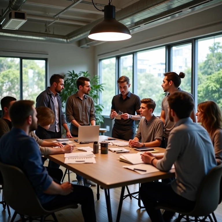 Grupo diverso de profissionais em coworking, representando a visualização para diferentes objetivos.