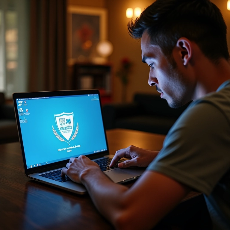 Homem navegando na internet com o logo do Marco Civil da Internet.