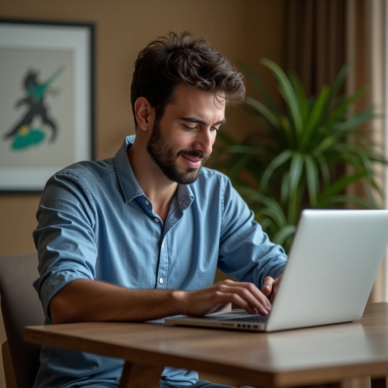 Homem otimizando site em SP com base em dados do Google Search Console.